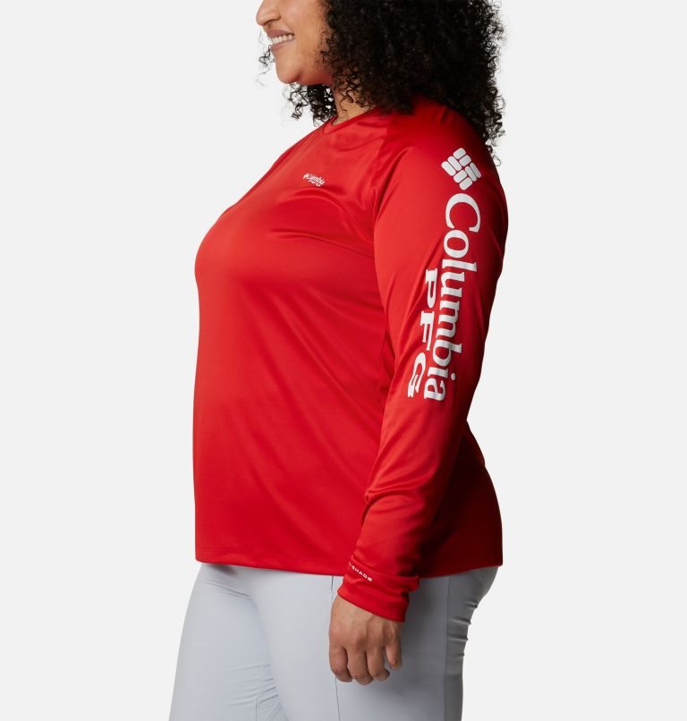 Women's Columbia PFG Tidal Tee II Long Sleeve Sweatshirts Red | Plus Size CA-L0C64